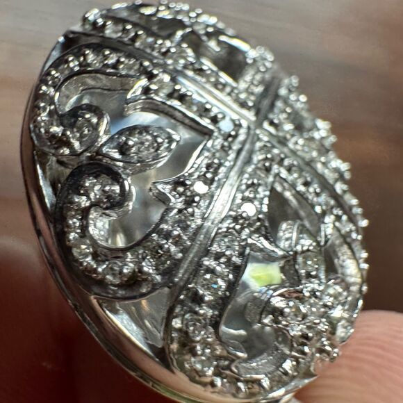 925 Sterling Silver STS Real Diamond Ornate Filigree Oval Locket Pendant Vintage - Picture 11 of 12